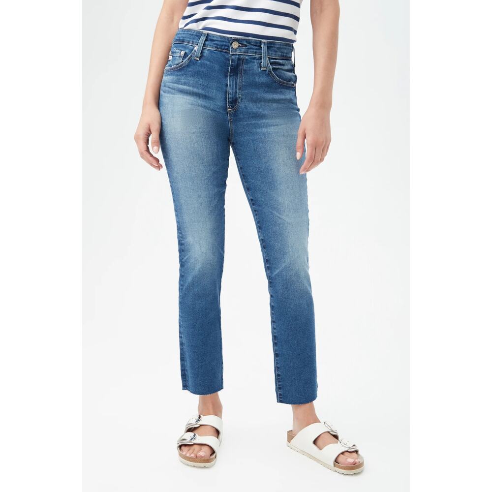 AG Adriano Goldschmied The Mari High Rise Straight Leg Raw Hem Crop Jeans 28